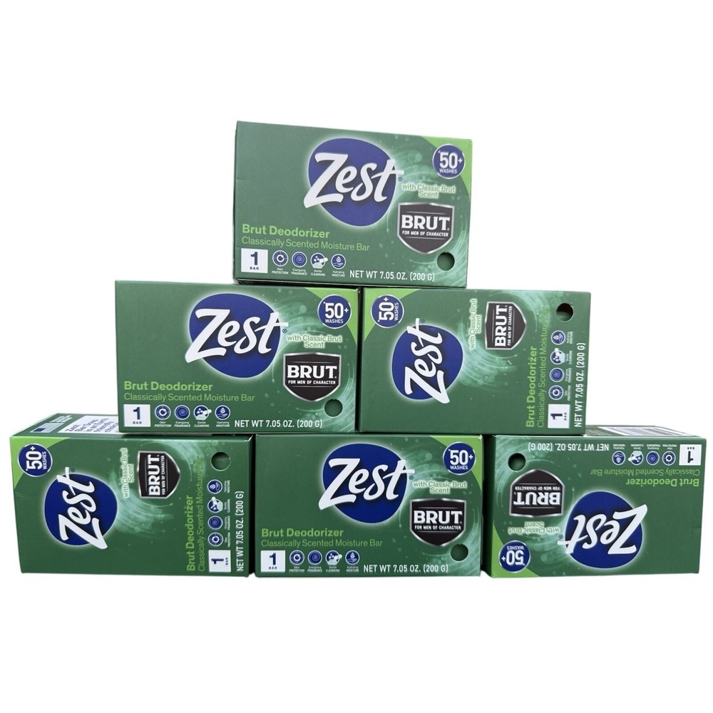 Zest Brut Deodorizer Classic‎ Scent Moisture Bar Soap 7.05 oz. ea - Lot Of 6 New